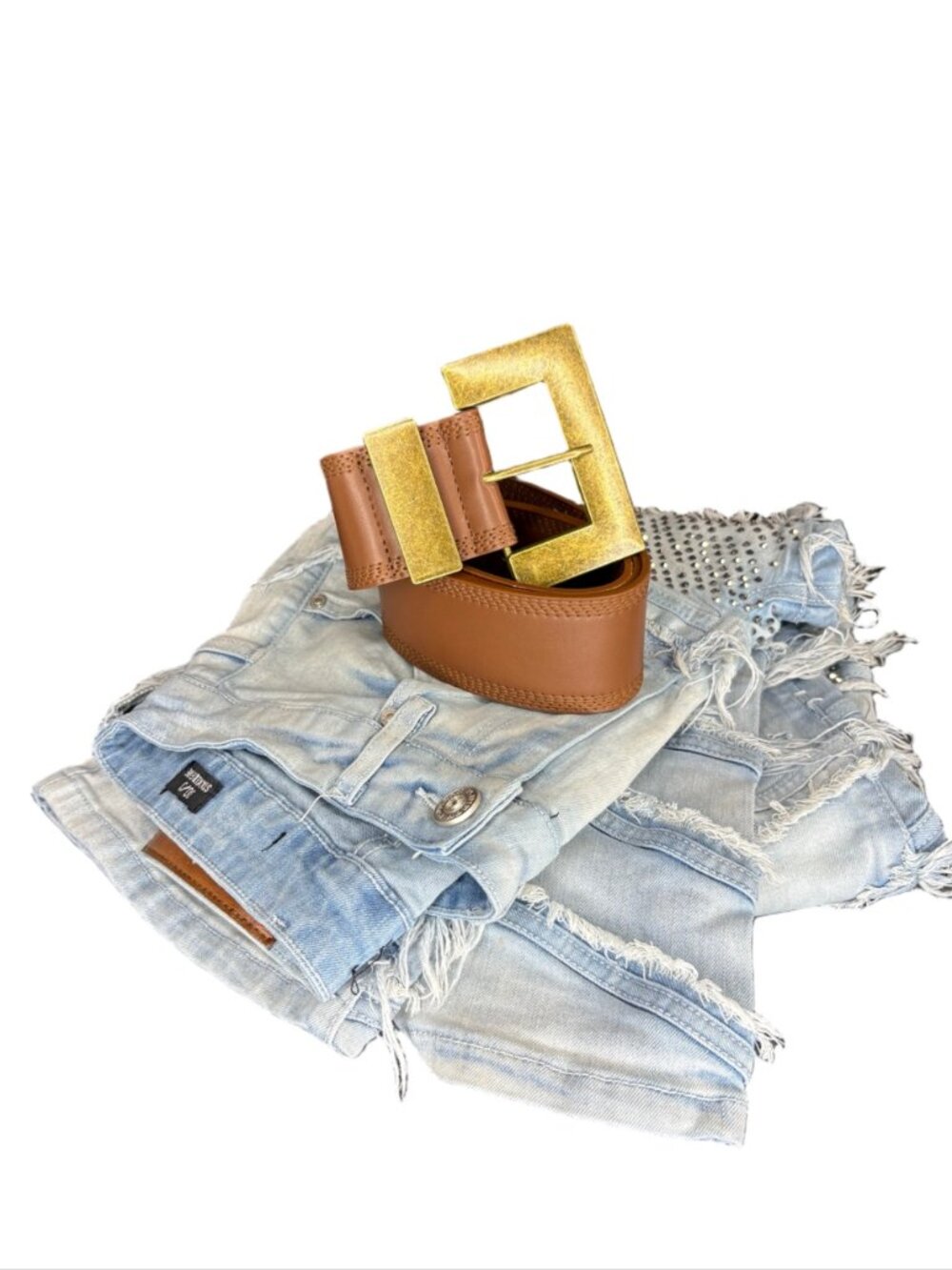 Giomos Women's Brown Western Wide Belt Oversized Gold Buckle NWT